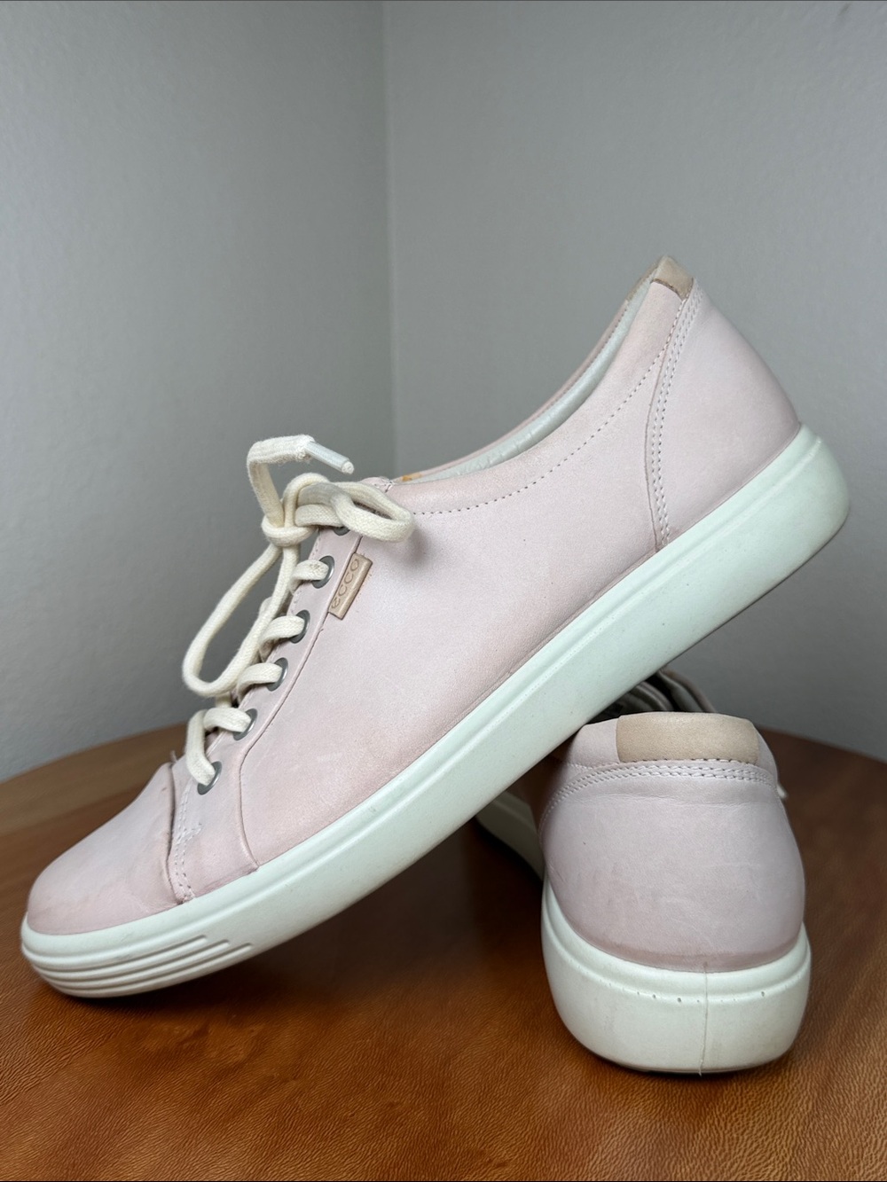 ECCO Soft 7 Leather Shoes Sneakers Rose Leather Pale Pink Women’s Size 9US - Picture 2 of 12